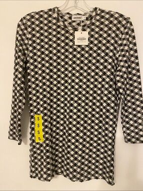 Monn Black & White Checkered 3/4 Sleeve textured Top